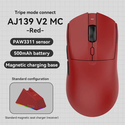 AJAZZ AJ139 V2 MC PAW3311 Wireless Gaming Mouse with RGB Magnetic Charging Base 24000DPI Bluetooth/Wired Mice,PC Gamer