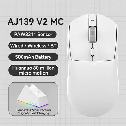 AJAZZ AJ139 V2 MC PAW3311 Wireless Gaming Mouse with RGB Magnetic Charging Base 24000DPI Bluetooth/Wired Mice,PC Gamer